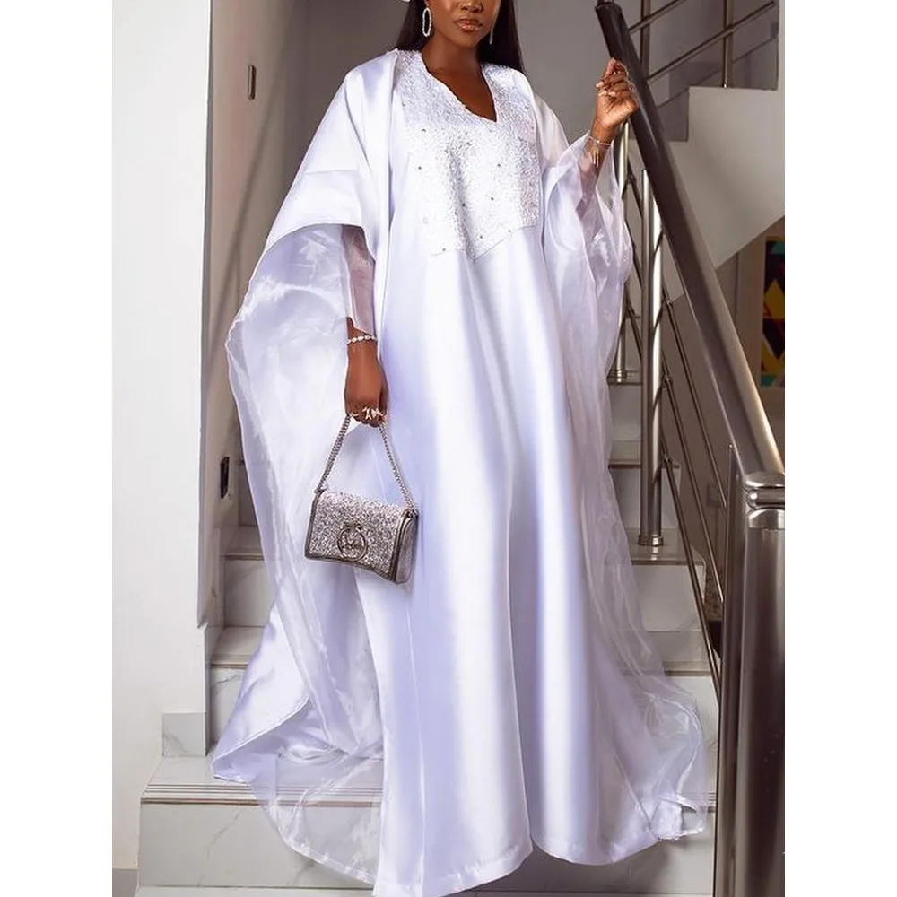 white christmas dresses Oversized Ankara Boubou Dress with Organdy Sleeves Color 2 main image 1