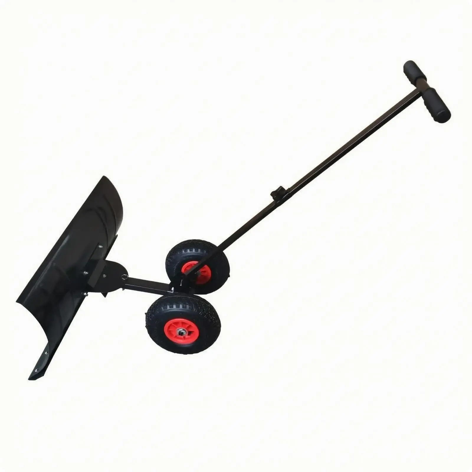 Wheeled Push Snow Plow Long-Lasting Snow Pusher with Adjustable Handle Manual Padded Grips for Paths, Driveways