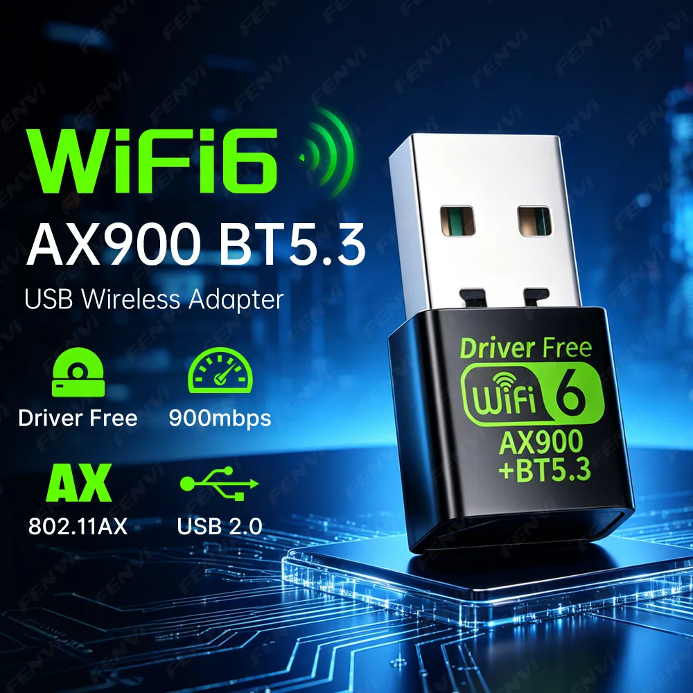 

USB-адаптер WiFi 6 AX900 Bluetooth 5.3 2-в-1, двухдиапазонный (2.4G/5GHz), беспроводной сетевой приемник WLAN, без драйверов, для Win10/11