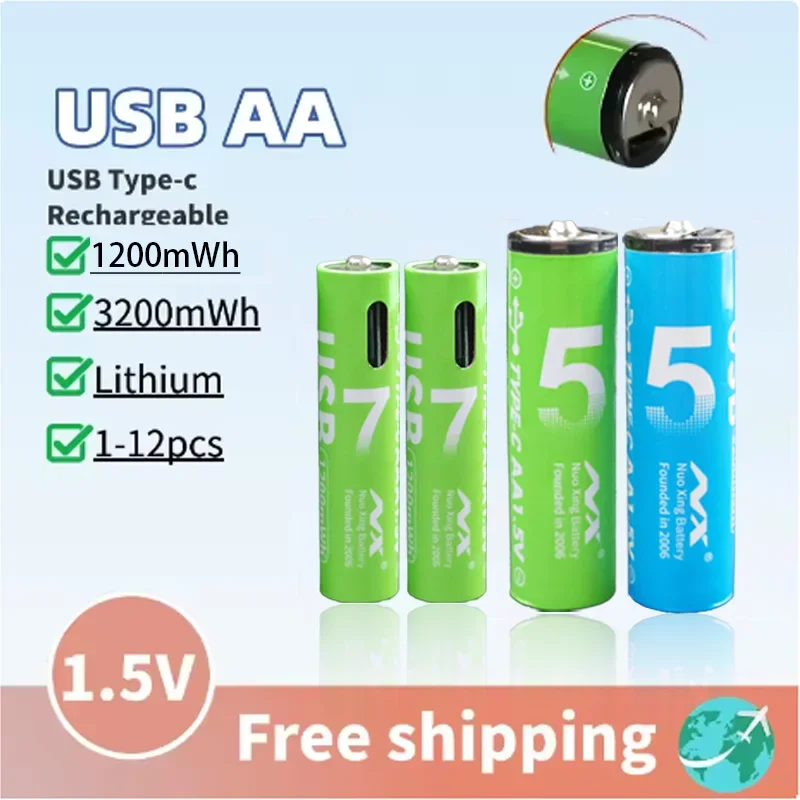 2025 New AA Rechargeable Battery 3200mAh 1200mAh 1.5V AA AAA New LED Light Toy Lithium High Capacity Battery Mp3