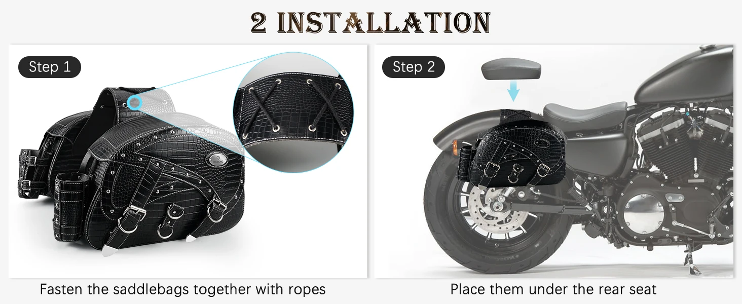 PU-Leder Satteltasche 35L Motorrad Vintage Satteltaschen für Harley Road King Street Glide Sportster Iron 883 Softail Fat Boy Dyna – Detail 11