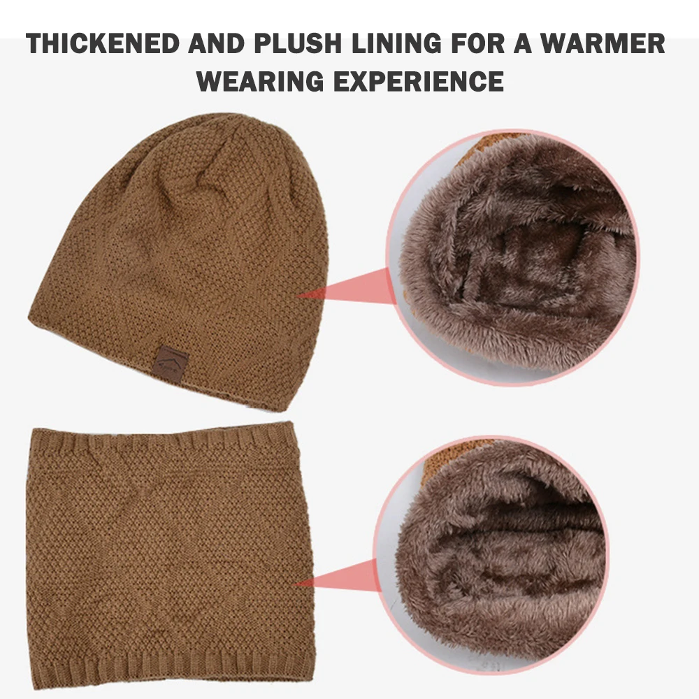 3-in-1 Men\'s Warm Hat Scarf Gloves Set Women Winter Touchscreen Gloves Men Outdoor Windproof Warm Neck Scarf Knitted Beanie Caps