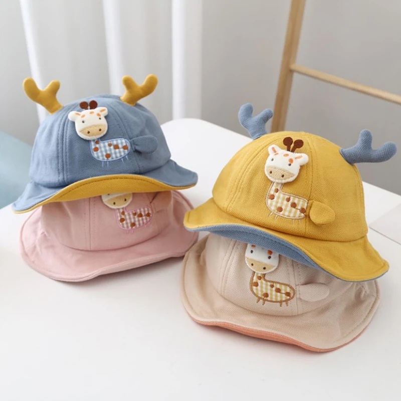 

Toddler Baby Cartoon Antler Bucket Hat Print Fisherman Hat Wide Brim Beach Basin Hat Boys Girls Warm Fisherman Hat 1-6Y Years