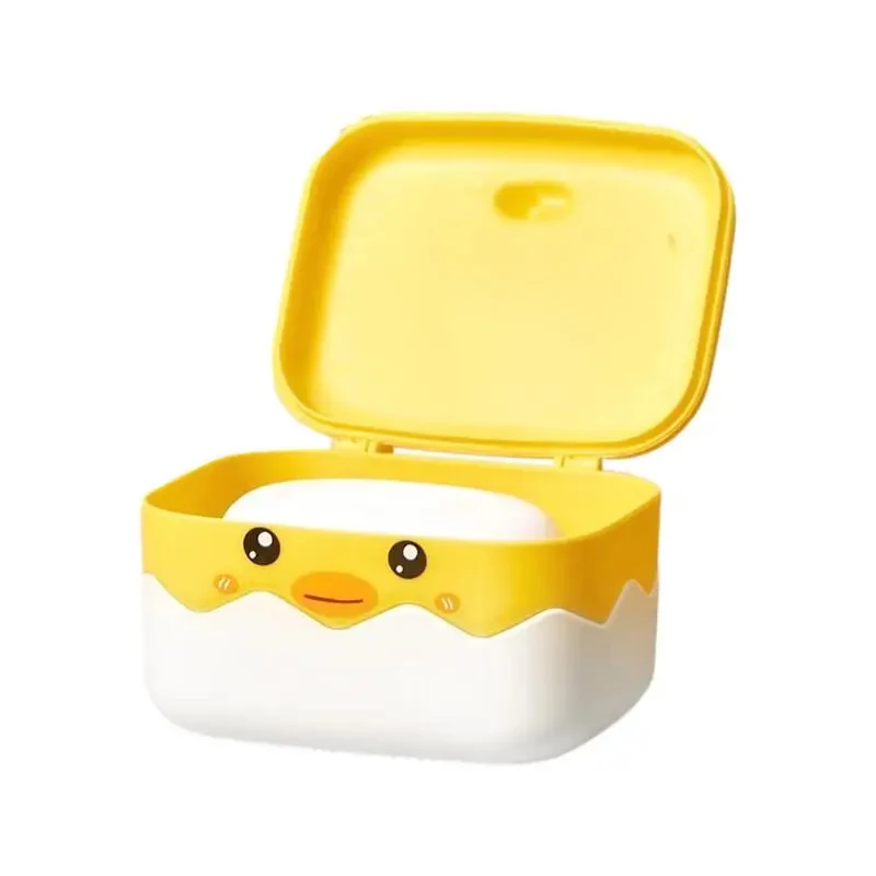 Soap drainer stand portable soap dish with yellow duck pattern kitchen bathroom tools