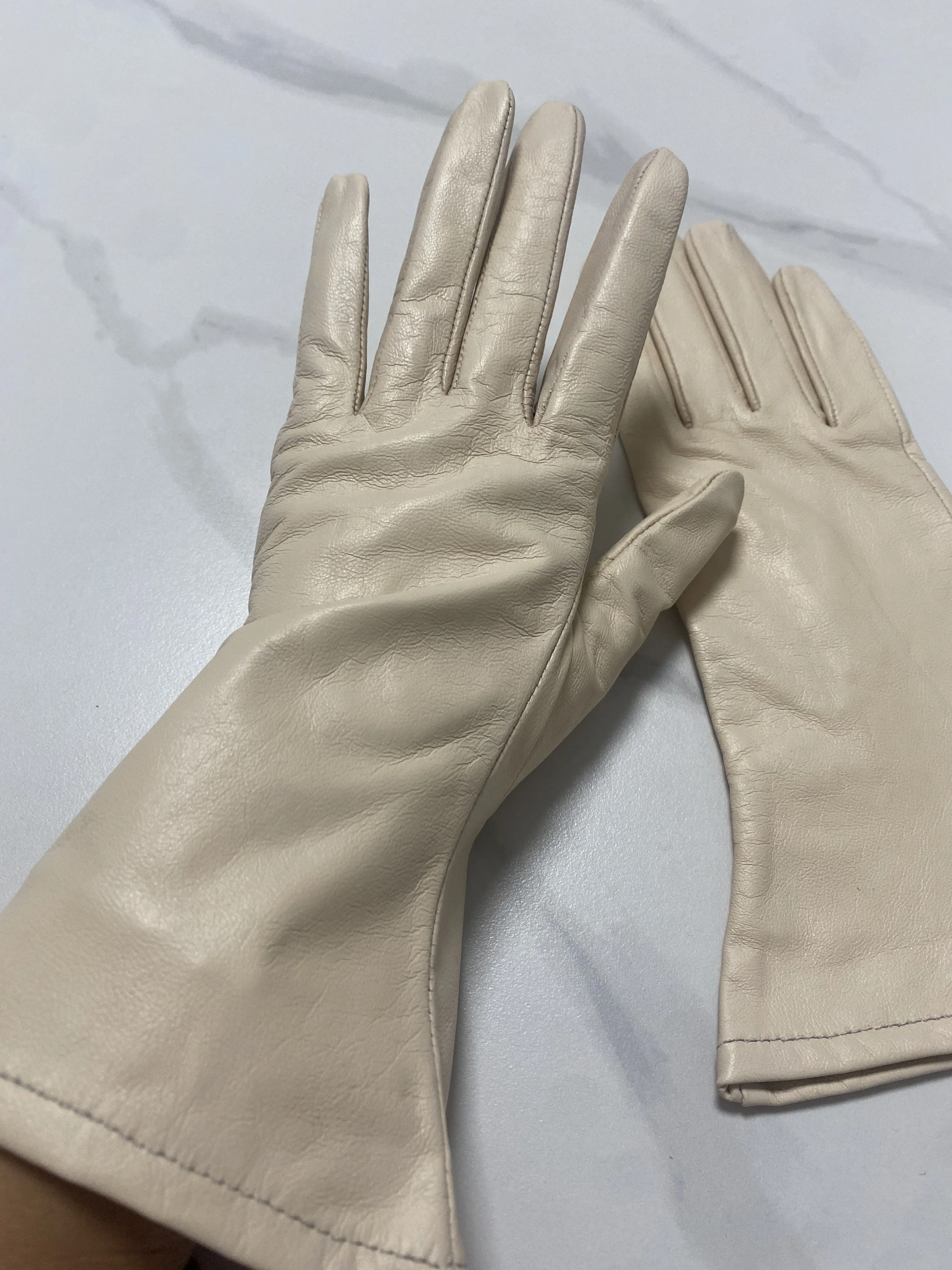 Women's Spring Autumn Natural Sheepskin Leather Wide Sleeve Glove Female Fashion Genuine Leather Touchscreen Driving Glove R2137