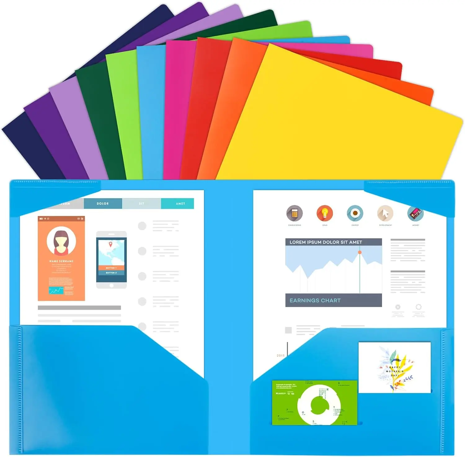 

100pcs Heavy Duty 4 Pocket Folders, Letter Size, 10 Assorted Colors for Office and School