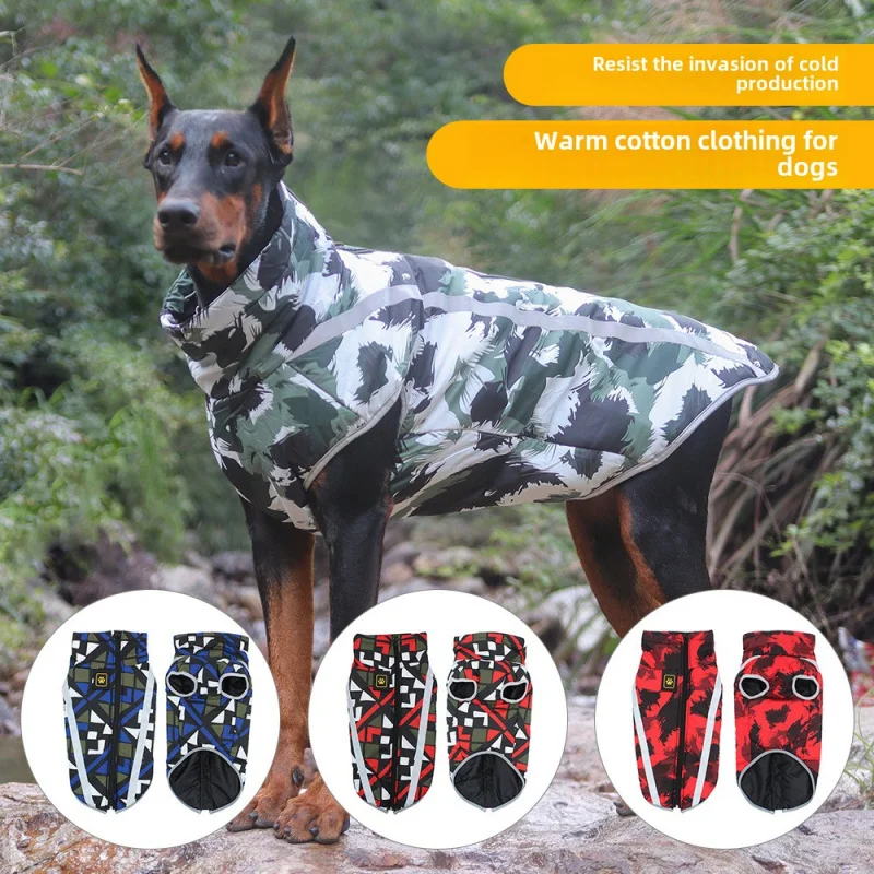 High Collar Warm Pet Clothes Reflective Waterproof Dog Winter Jacket Geometric Graffiti Thickened Warm Dogs Cotton Coats Parkas