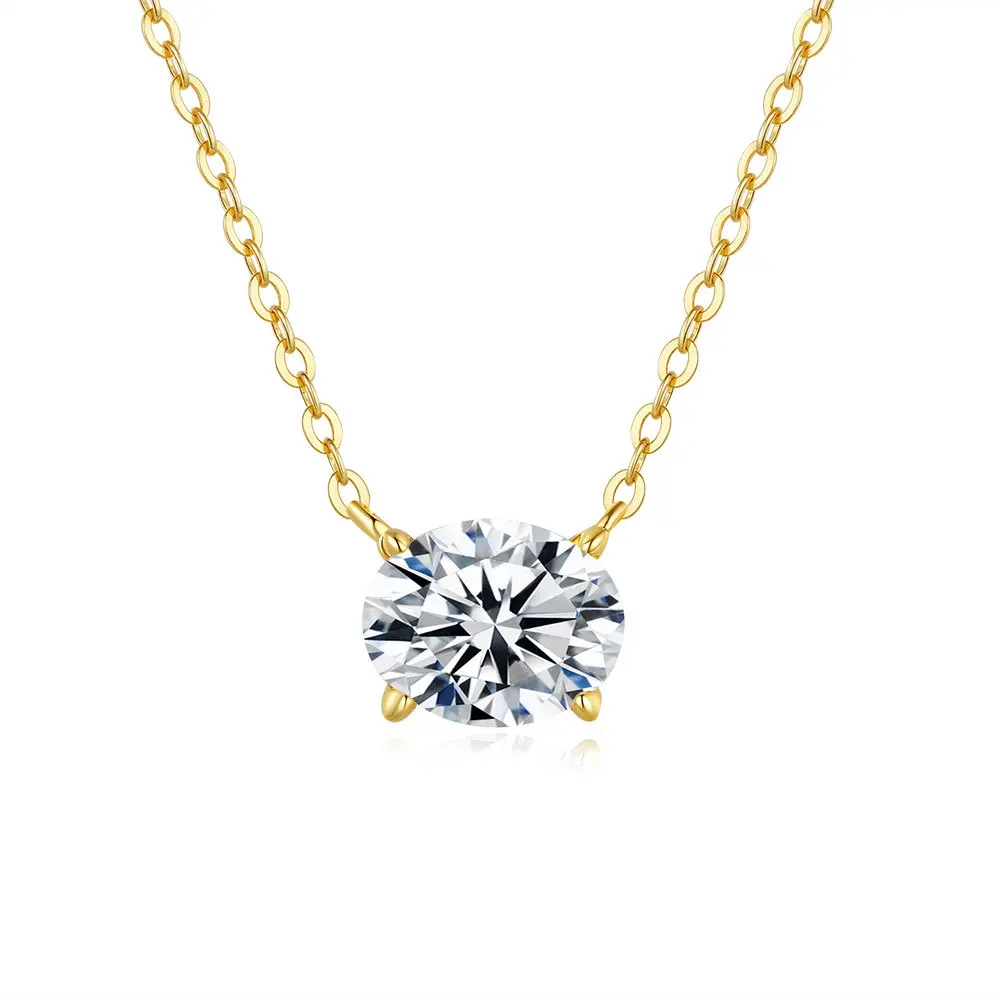 

Oval Egg Shaped Pendant for Women, 18K Gold Inlaid with Moissanite Necklace, Fashionable Platinum PT950 Collarbone Chain