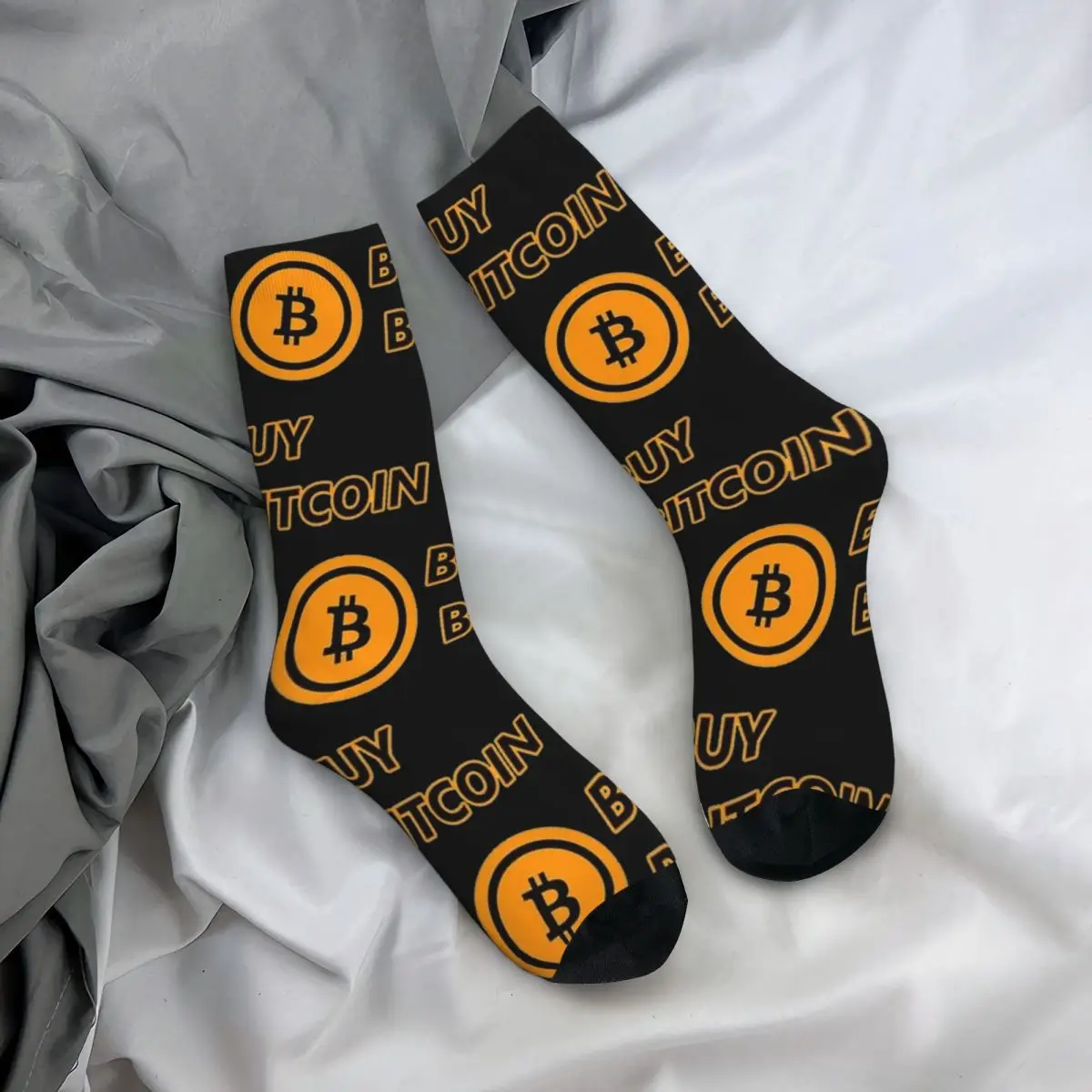 Belanja Bitcoin kasual! Kaus kaki kru tema yang nyaman Merch semua musim Personaliesd kaus kaki kru lucu bernapas