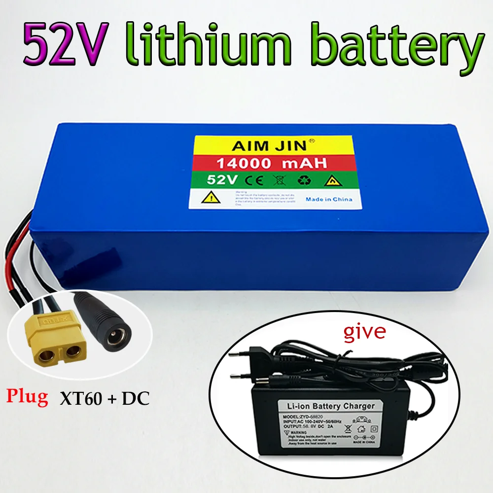 14S4P 1500W electric bicycle high-power scooter e-bike battery 52V 14Ah 18650 lithium battery pack +58.8V 2A charger