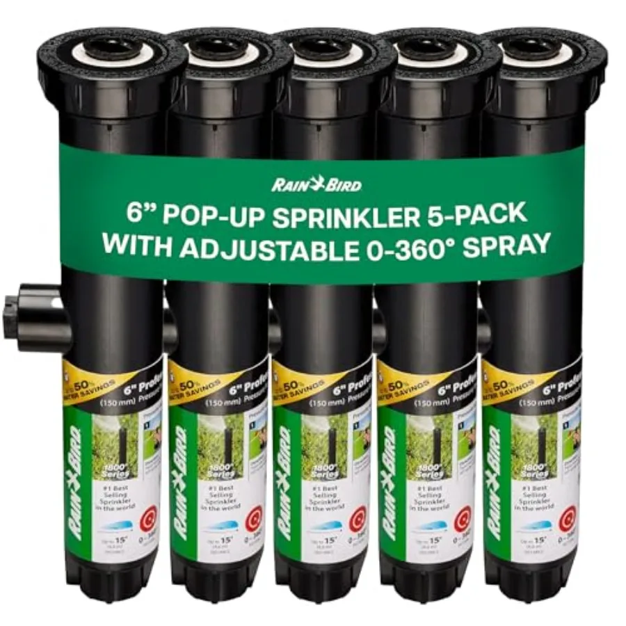 

1806VAN 1800 Series Professional 6 Inch Pop Up Sprinkler Head 5 Pack - Adjustable 0-360 Degree Arc Nozzle Pattern Up to 15 Ft S