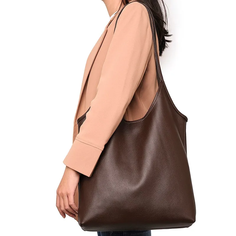 Luxury Soft Leather Women Shoulder Bag Large Female Totes Bag Casual Cowhide Handbag Designer Simple Leather Shopping Hand Bag