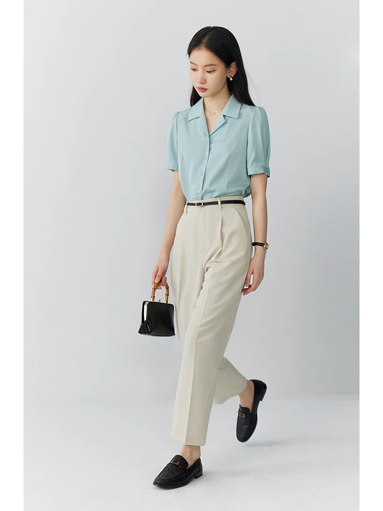 ZIQIAO Simple Casual Style Slim Nine-point Tapered Pants for Women 2024 Spring Summer New Commuter Comfortable Trousers Female