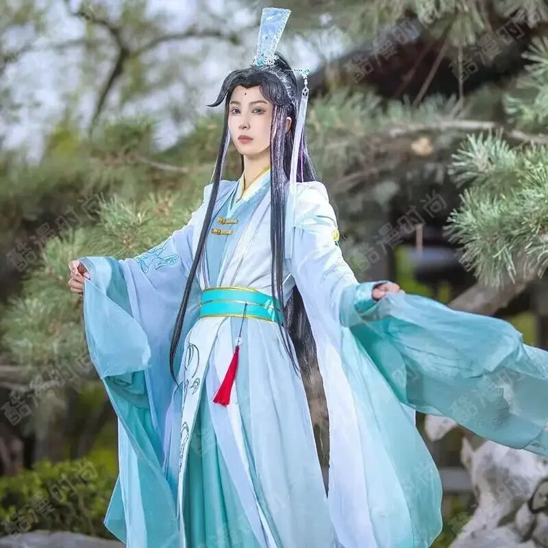 أنيمي كرنفال الهالوين زي تنكري للرجال والنساء ، هانفو صيني تقليدي كلاسيكي ، أزرق ، مقاس كبير ، ذكر ، 6 مجموعات