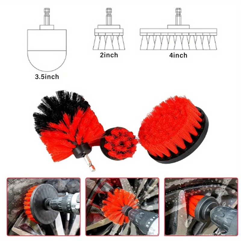 26PCS Detailing Brush Red Set Car Cleaning Brushes Power Scrubber Drill Brush For Car Leather Cleaning Tools