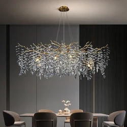 Candelabro de cristal de rama de árbol largo para comedor, lámpara colgante de techo de cristal, moderna, de lujo, para mesa y sala de estar