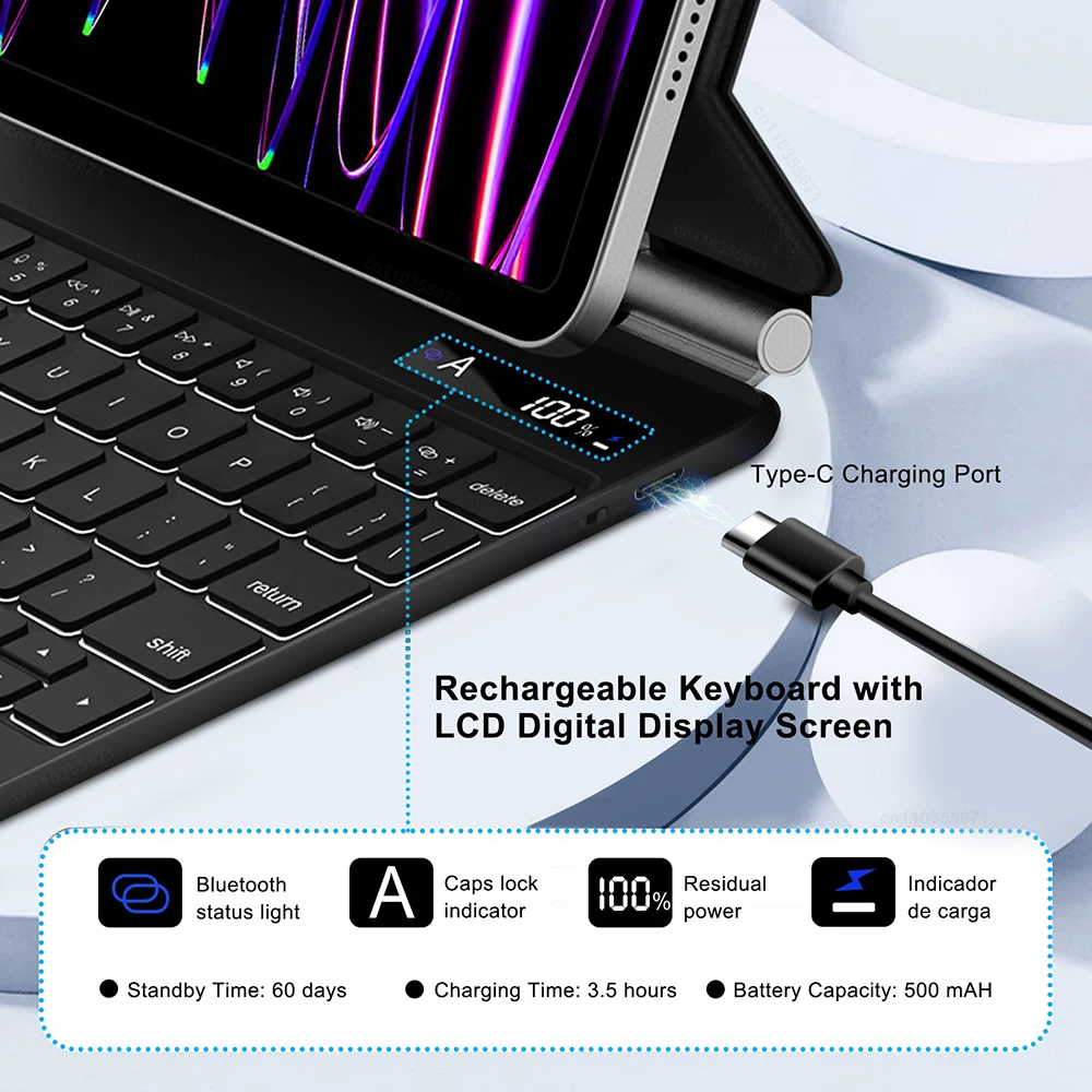 Imagem -03 - Capa Mágica do Teclado Bluetooth Case Inteligente para Ipad Pro Ipad ar 10th Geração 2023 2023 129 11