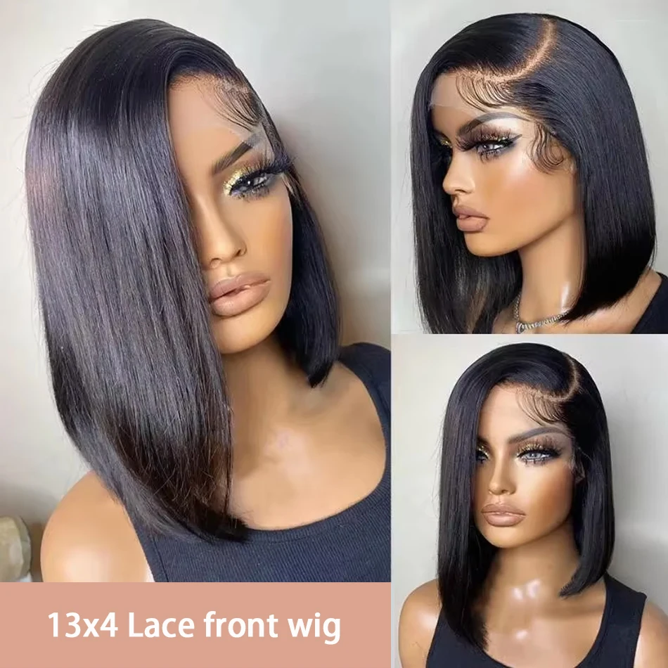 Bone Straight Short Bob Wig 200% Density 13x4 Transparent Lace Front Wigs 4x4 Lace Frontal Wig Brazilian 100% Human Hair 14 Inch