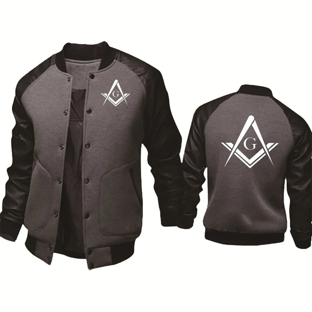 Spring Autumn Men\'s Jacket Mason Freemasonry Print Splicing Sportswear High Quality Fashion Men\'s Baseball Uniform Men\'s top