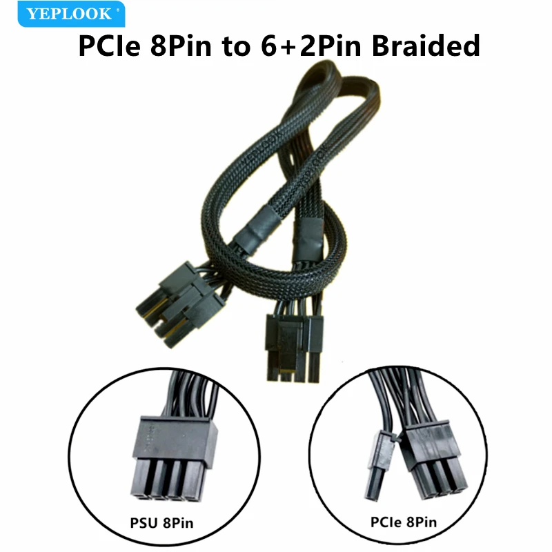 PCIe 8Pin 6+2Pin GPU Power Cable for Corsair HX1200, HX1050, HX850, HX750 Platinum Type 4 Modular Power, Sleeved Net 18AWG 60 CM