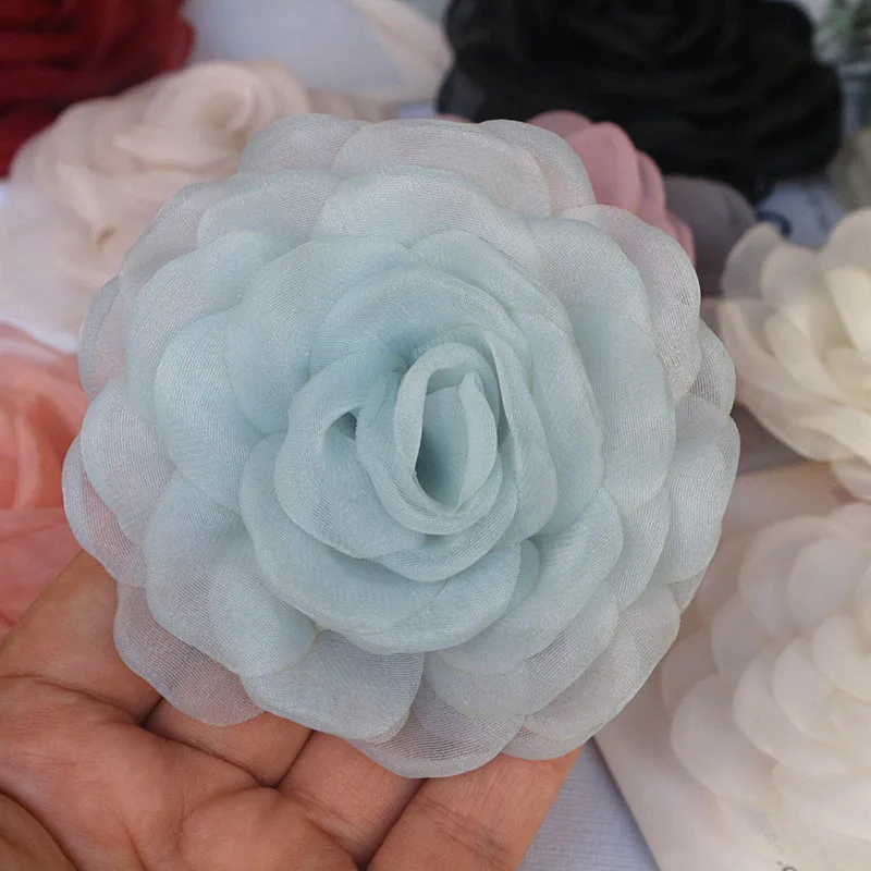 10 teile/los 8cm handgemachte 3d Organza Chiffon Stoff künstliche gefälschte Rose Blume Hochzeits kleid Hüte Stirnband Brosche DIY Wohnkultur – Detail 8