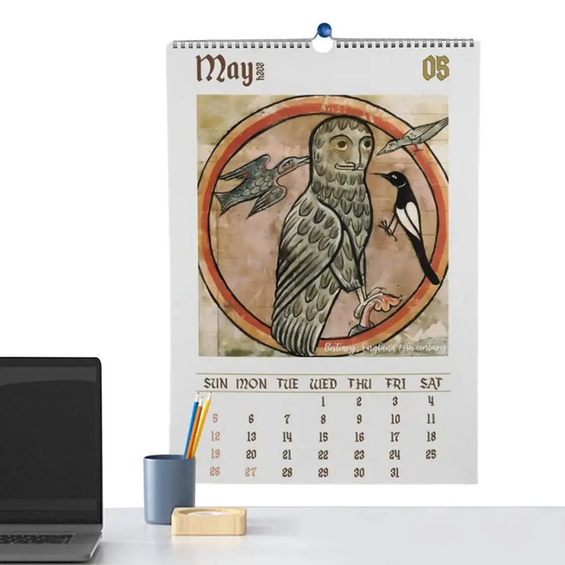 

Medieval Ugly Owl Wall Calendar 2024 Dargon New Year Hangable Calendar 2024 12 Month Planner Bird Paintings Gift