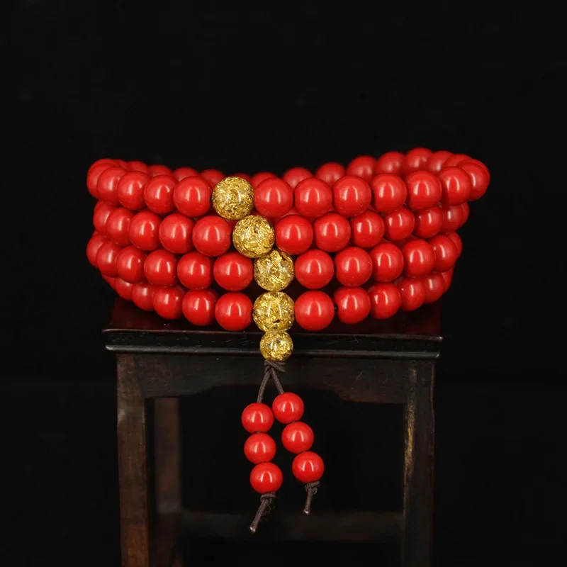 Cinnabar bracelet 108 Buddha beads and gold foil beads bracelet benming year rosary necklace accessories handicrafts