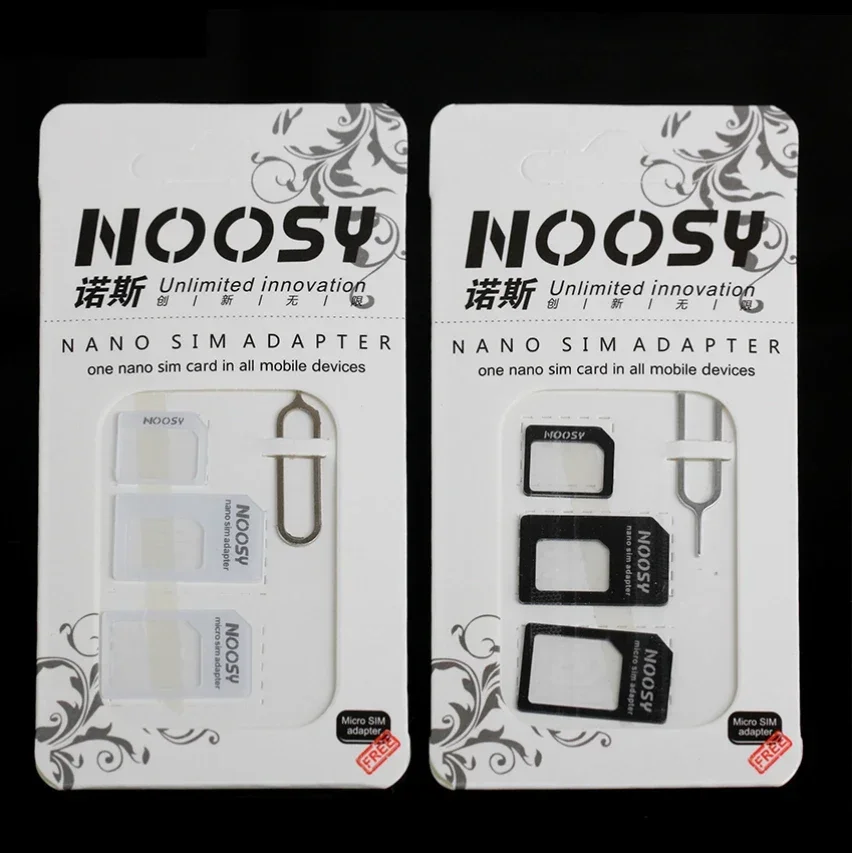 

500pcs Noosy Nano 4 in 1 Micro SIM Card Adapter Connector Holder Kit for IPhone Mobile Phone with Eject Pin Key Retail Package