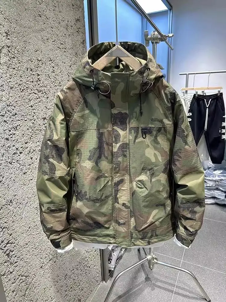 American Style Outdoor Camouflage Jacket Men's Spring Autumn Fashion Hooded Windbreaker Loose Large Pocket Men's Jacket