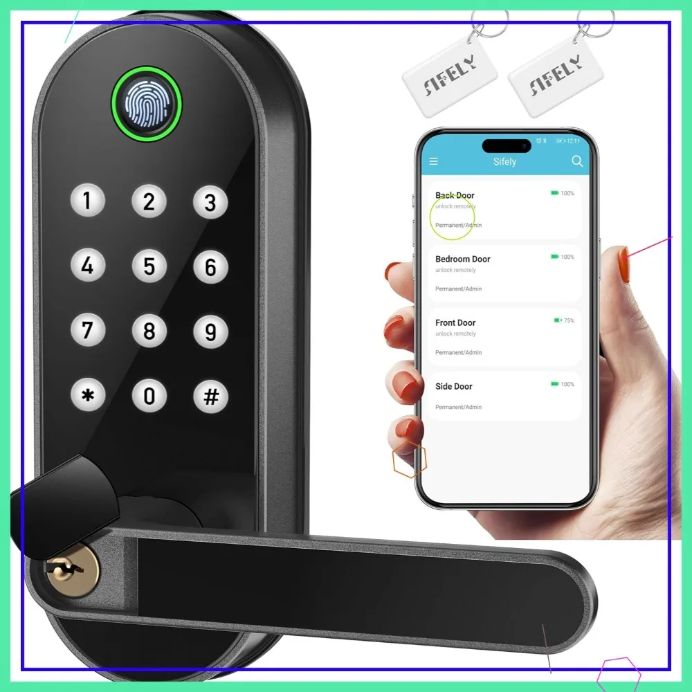 

Smart Fingerprint Door Lock with Keypad & Bluetooth - Alexa/Google Compatible, Easy DIY Install for Home Security