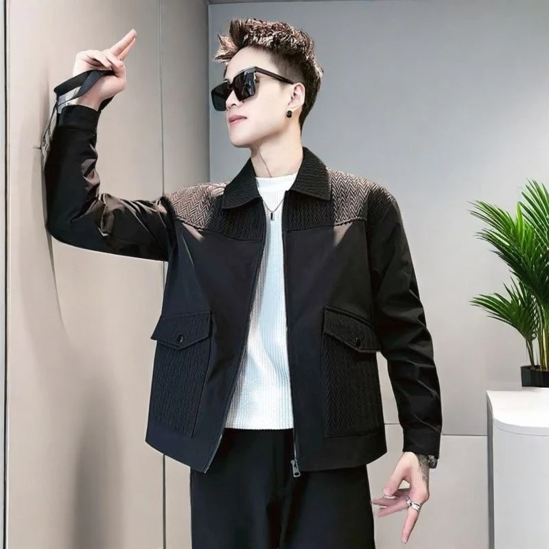 

2025 New Spring Autumn Men's Fashion Streetwear Chores Jacket Trendy Casual Patchwork Denim Coat for Men