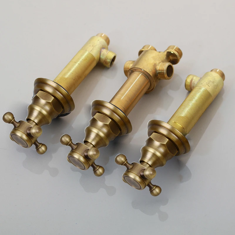 Monite Antique Golden Water Control Valve Bathroom 3 pieces Bidet Faucet Control Mixer Valve Tap Handle Bathroom Accessaries
