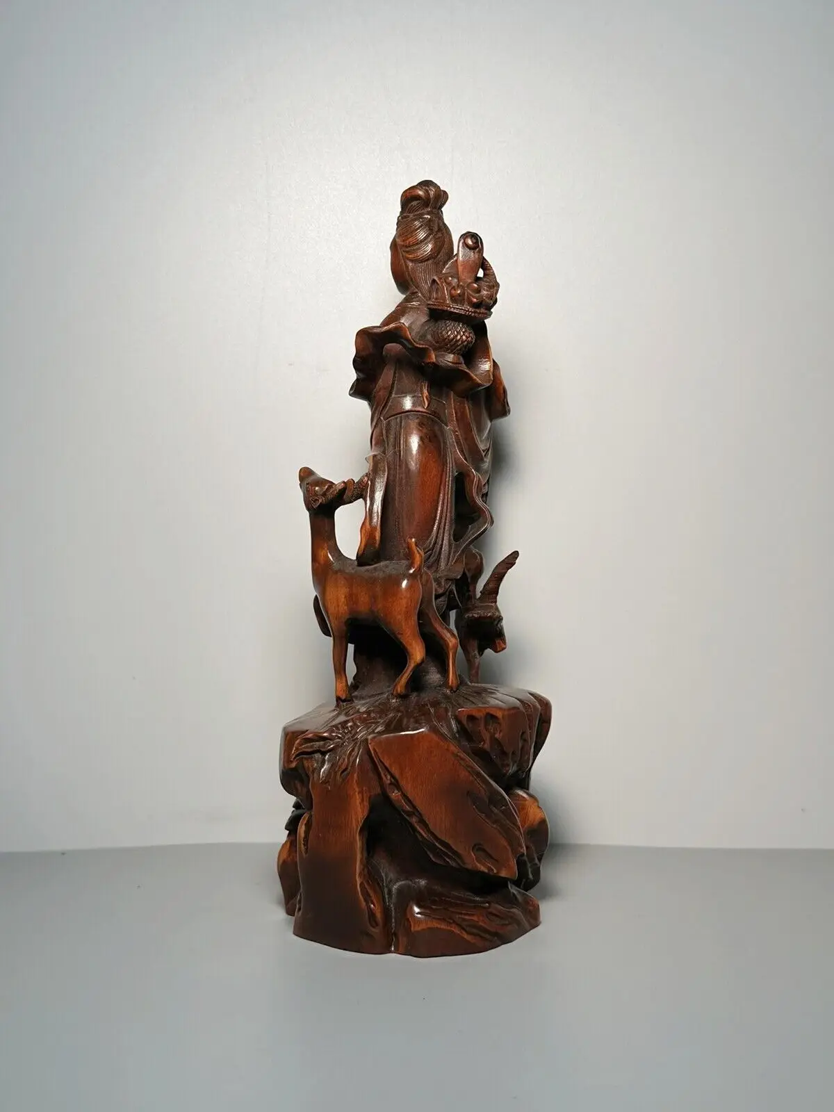 Chinese Antique Vintage Boxwood Carved Beautiful Goddess Statue Nice Sculpture