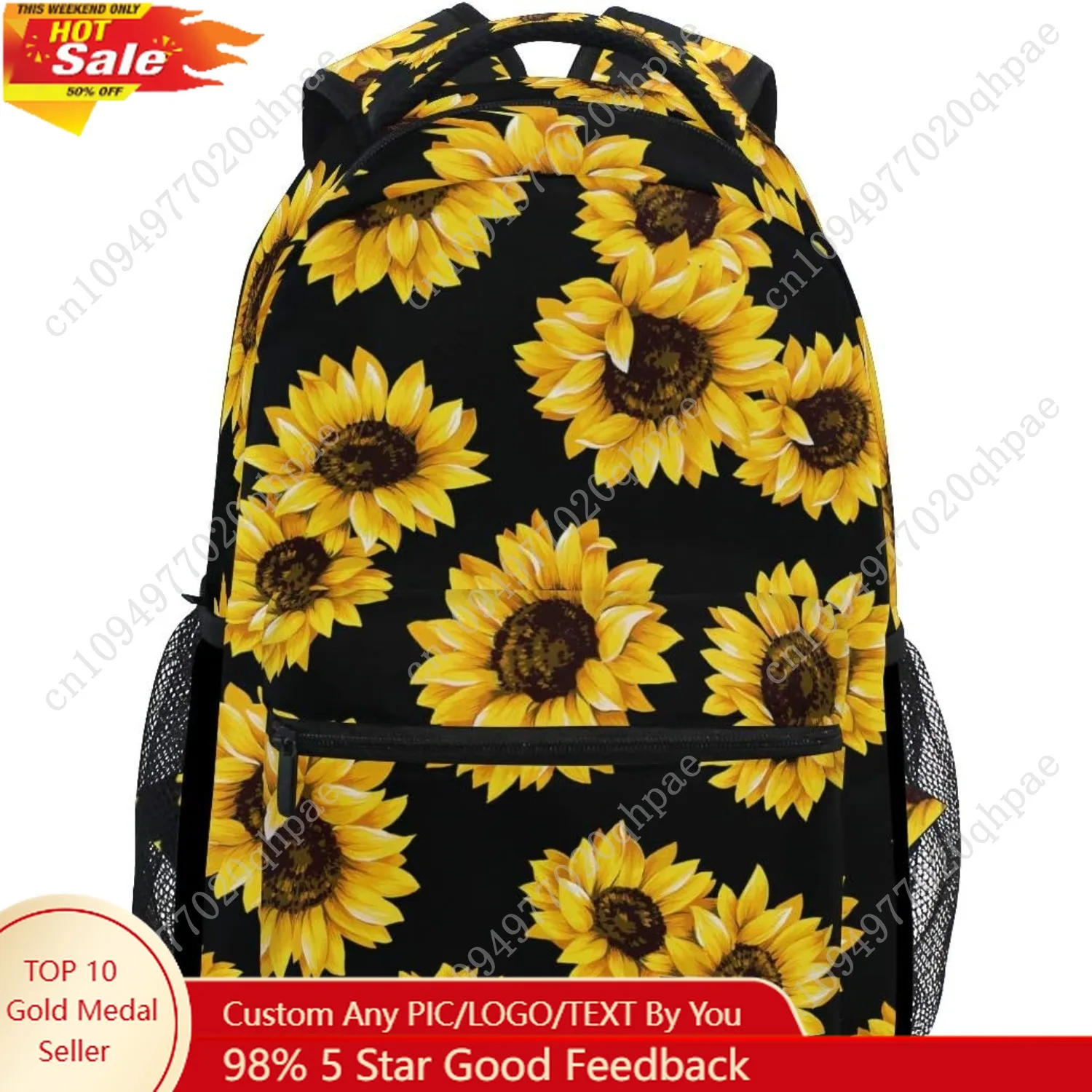 

Sunflower Print Floral Backpack Purse for Women Laptop iPad Tablet Travel School Bag w/Multiple Pockets