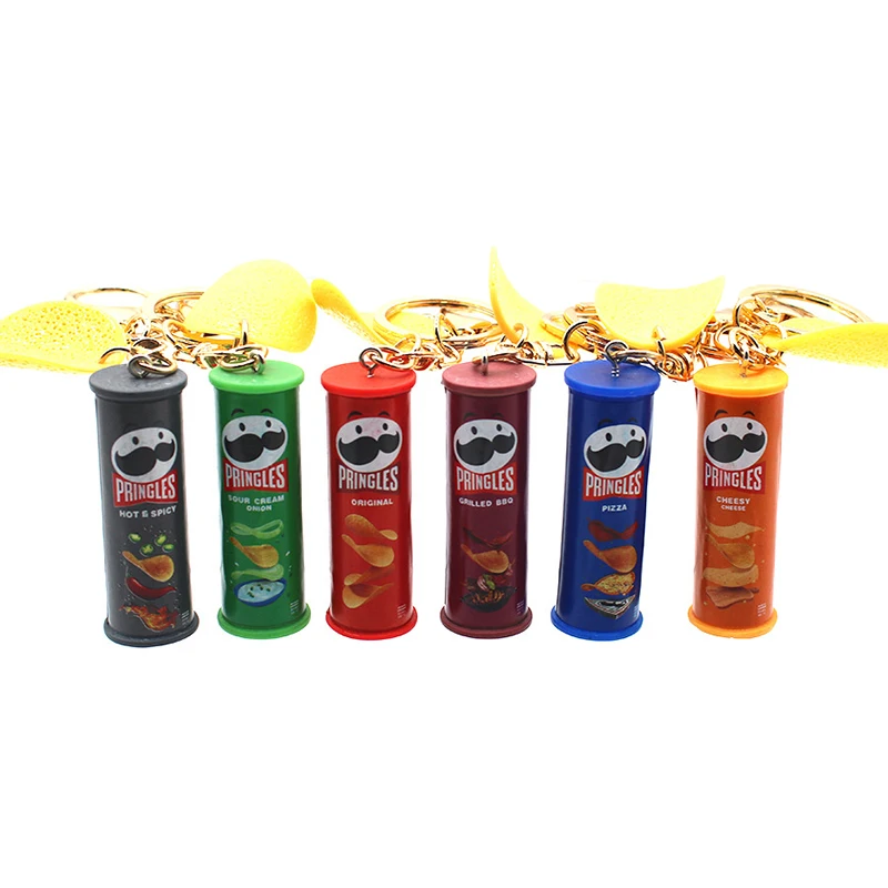 1Pcs Food & Play Imitation Pringles Potato Chip Key chain bucket snack pizza potato chip pendant bag hanging gift