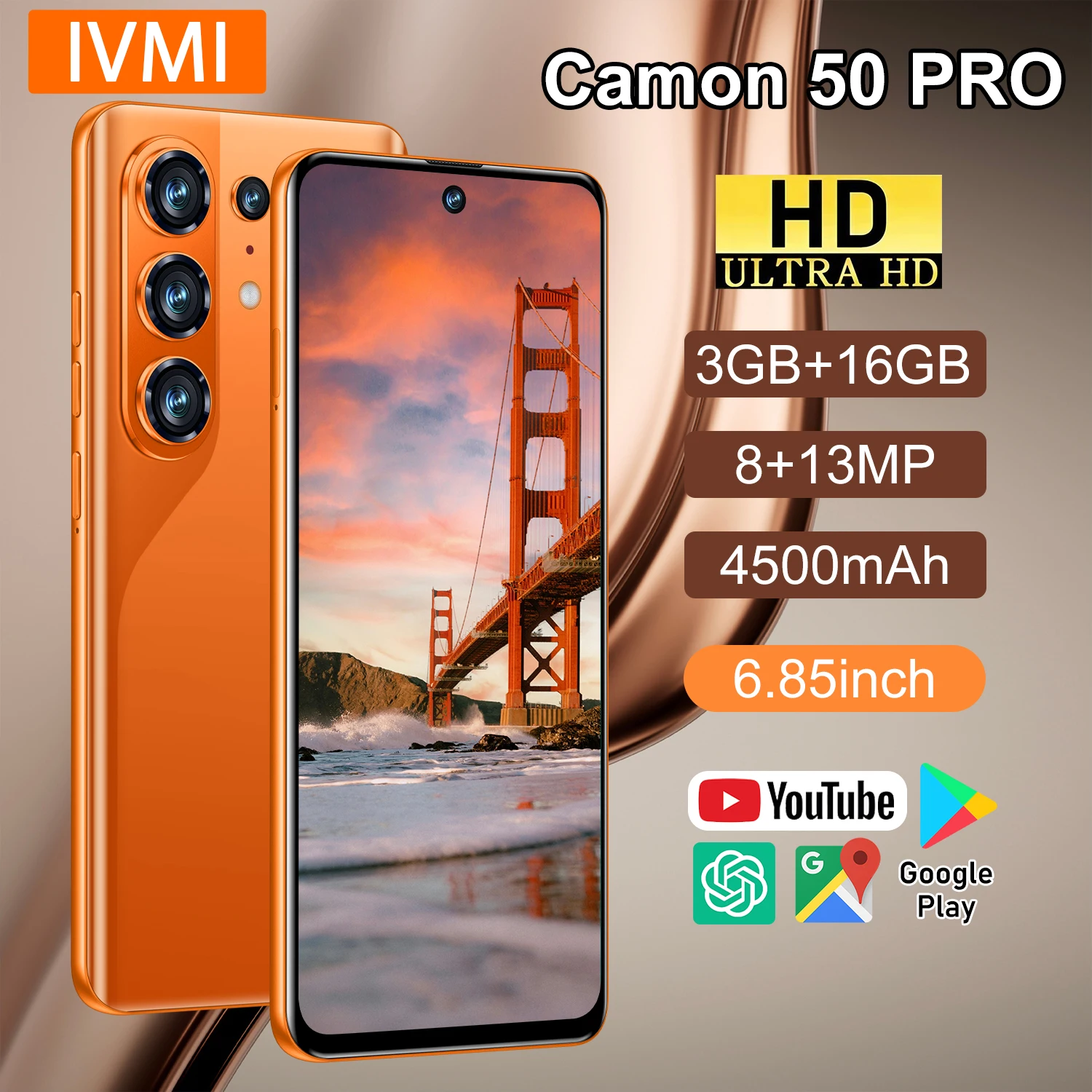 IVMI Smartphone Camon50 Pro 4G Dual Card Dual Standby Android10.0 3GB RAM 16GB ROM Global Version 4500mAh Battery Mobile Phones