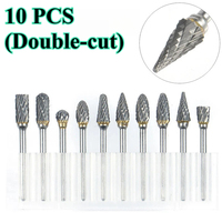 10pcs Hard Alloy Rotary File 3*6mm Double Grain Tungsten Steel Grind Head Electric Grind Mold Woodwork Grinding File Tool Set