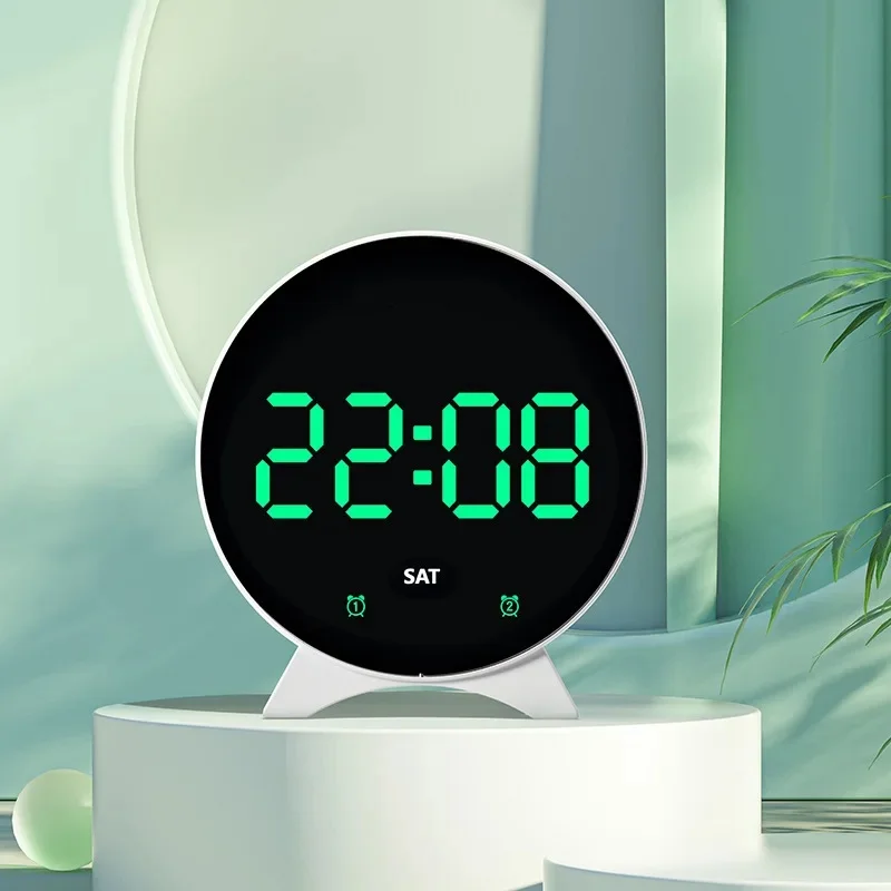 USB Powered DST Digital Alarm Clock TEMP Date Week Display 3-level Brightness 2 Alarms Night Mode Table Clock 12/24H LED Clock
