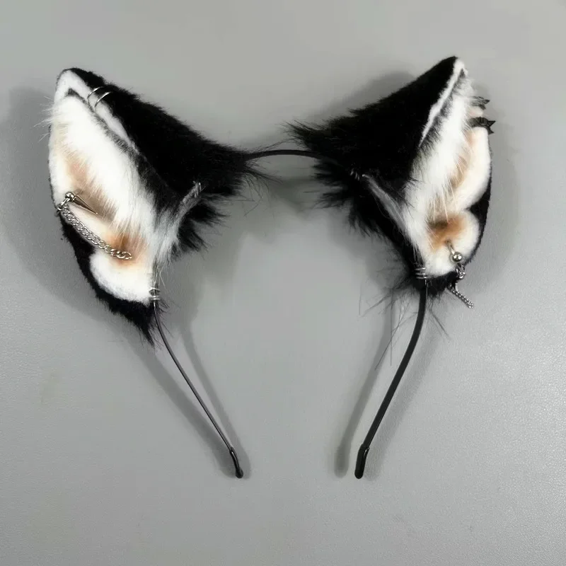 Handmade Simulation Animal Ear Beast Fox Ears Hairhoop Cosplay Accessories For Halloween Christmas Game Party Cosplay Prop