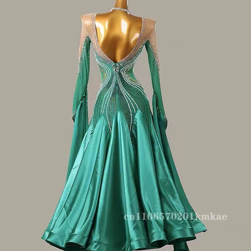 Elegant Ballroom Competition Dance Clothes Adult Long Sleeve Standard Ballroom Dancing Dress Women Customize Waltz Dance Dresses
