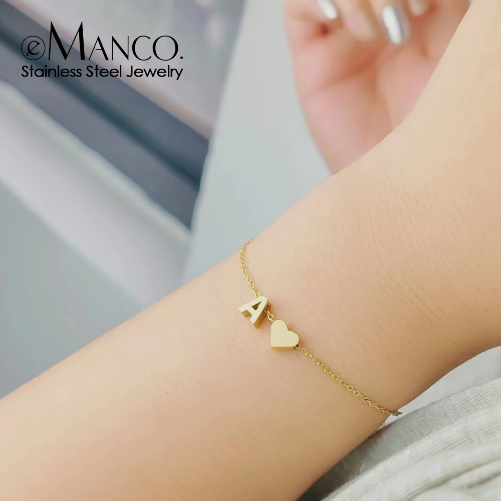 eManco Stainless Steel Initial Bracelets DIY Personalized Name Heart Bracelets Girls Anniversary Gifts