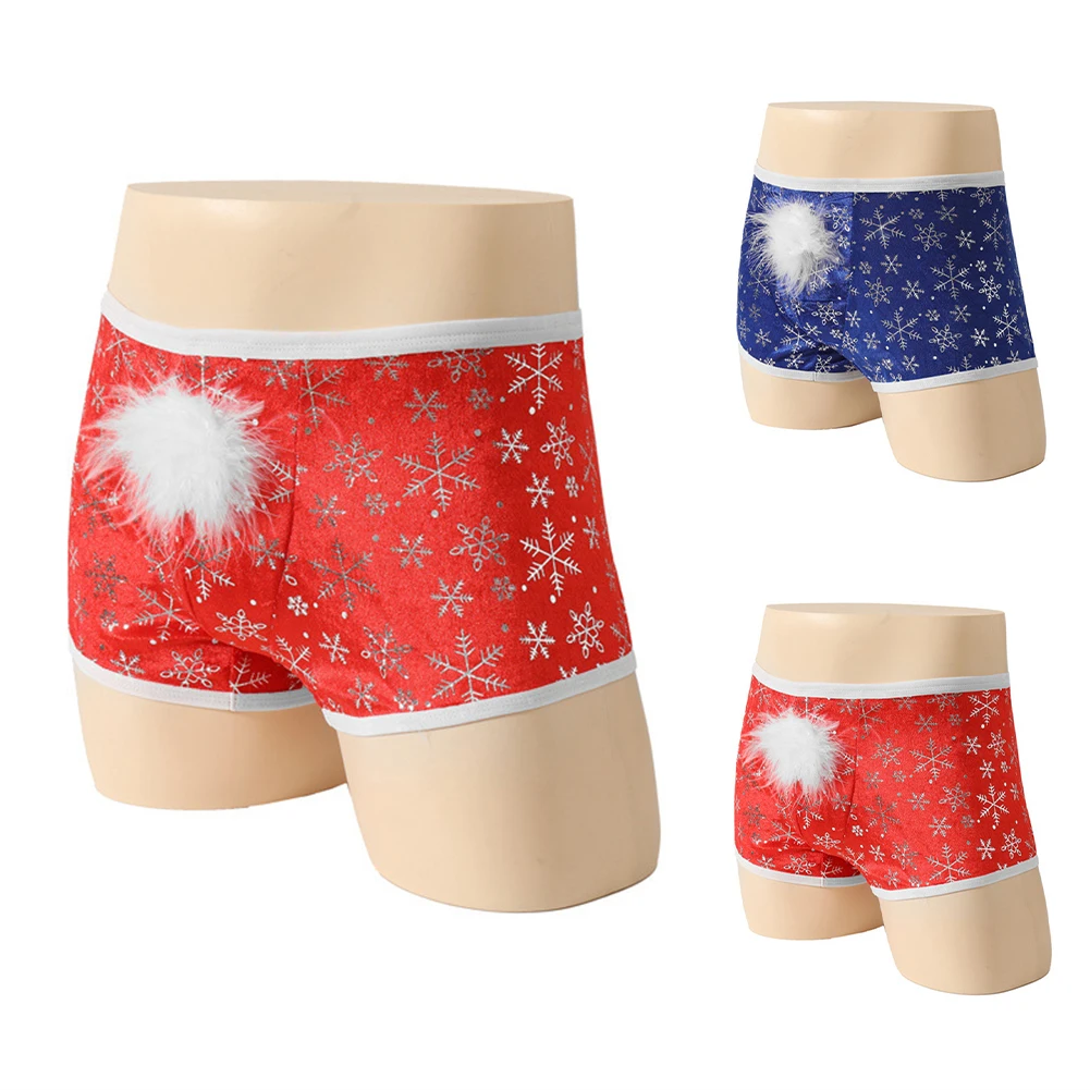 

Мужское сексуальное рождественское нижнее белье со снежным принтом, плюшевая шляпа, сумка, трусы, мужская одежда для сна, эластичное нижнее белье, боксеры, летние мужские трусы