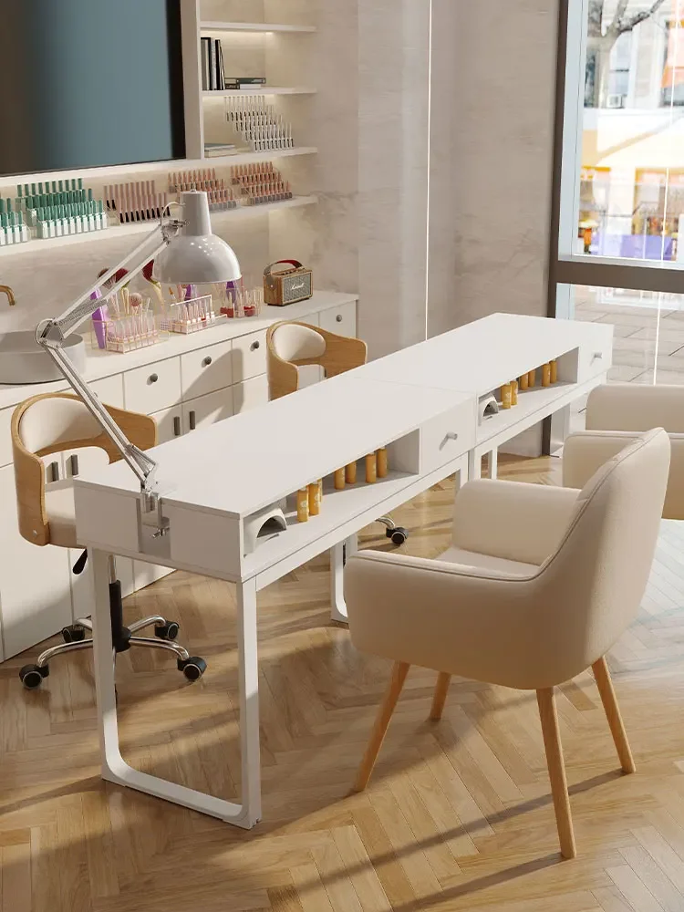 

Momi Japanese Nail Art Table and Chair Set Single Double Simple Log Color Vacuum Cleaner Nail Art Table Special Economy