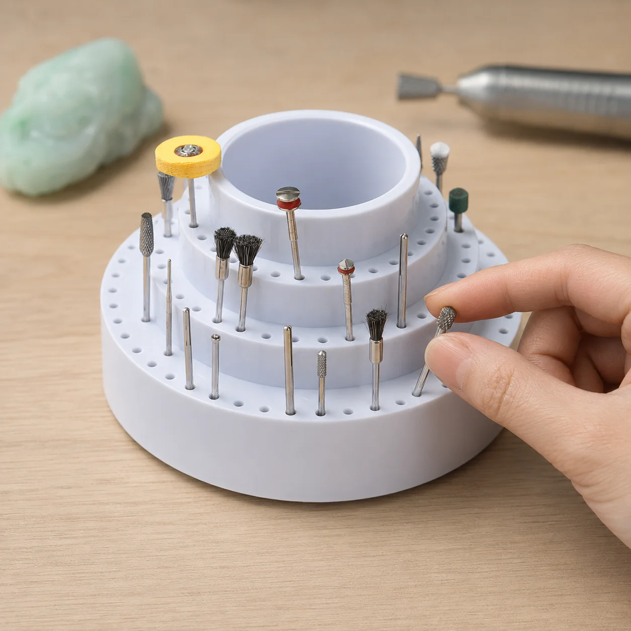 Large Grey Rotatable Plastic Storage Box 116 Holes For Drill Bits Grinding Heads Jewelry Rotary Tool Organizer Jewelry Tools