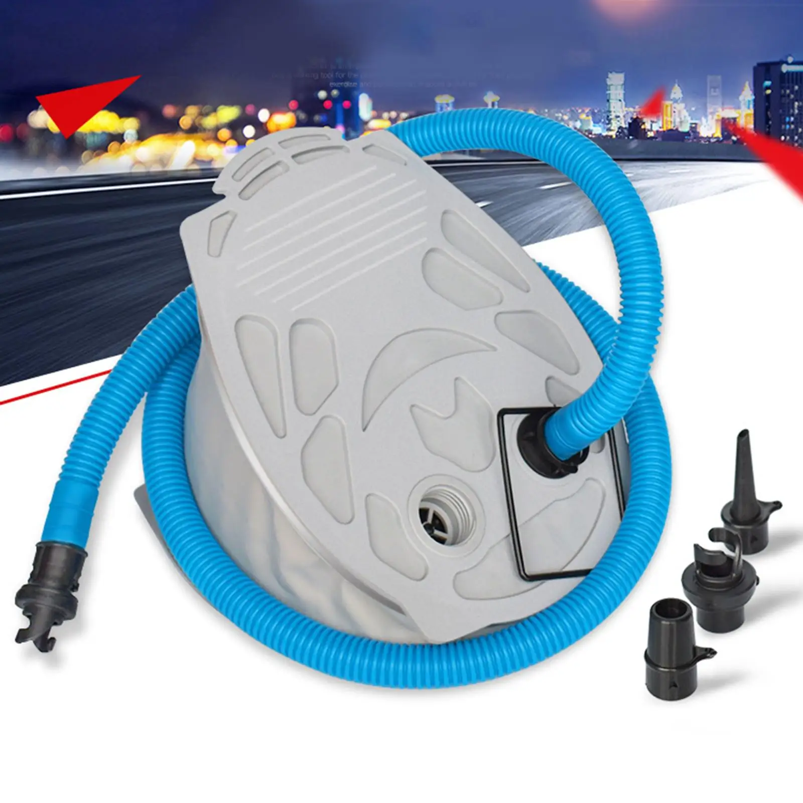 Portable Foot Pump 3 Size Nozzles Inflator for Inflatable Boat Canoe