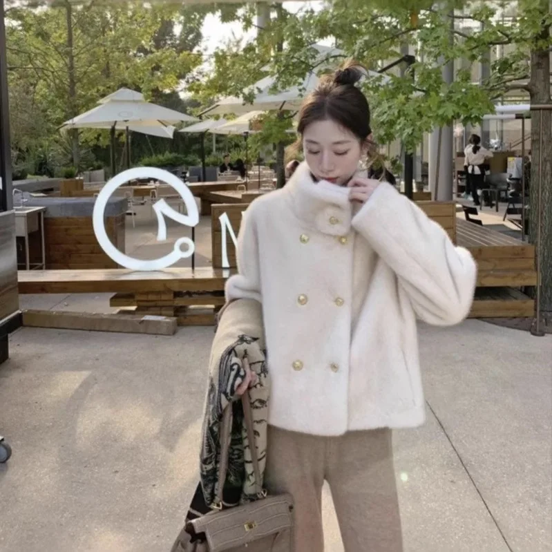 عالية الجودة تقليد المنك المخملية للنساء الخريف والشتاء 2025 قصيرة الفراء أبلى موضة أبلى سترة أبلى Wh32