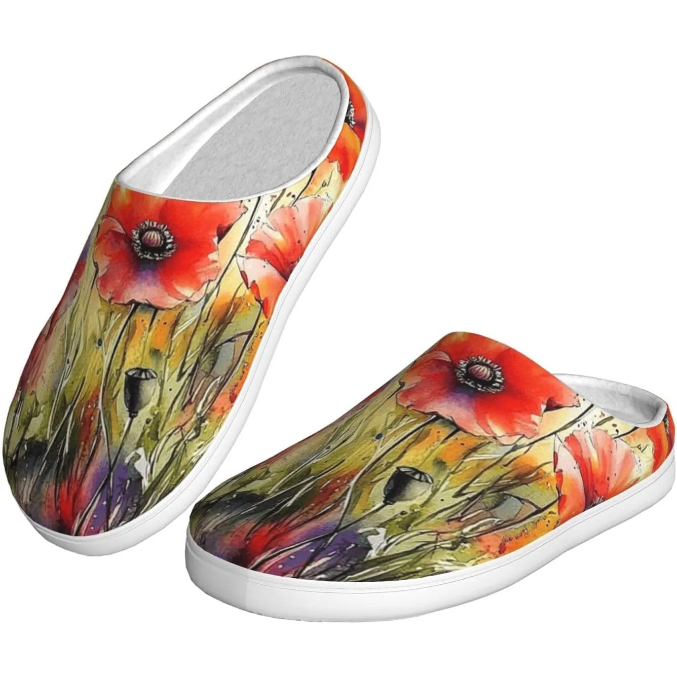 

Red Poppy Flower Women’s Cozy Slippers Soft Cotton Indoor & Outdoor House Slippers With Anti-Slip Sole