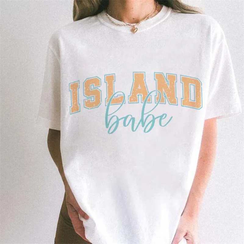 

Футболка с рисунком Island Babe, женская модная футболка с коротким рукавом, повседневная летняя модная женская уличная футболка с круглым вырезом, новая белая футболка
