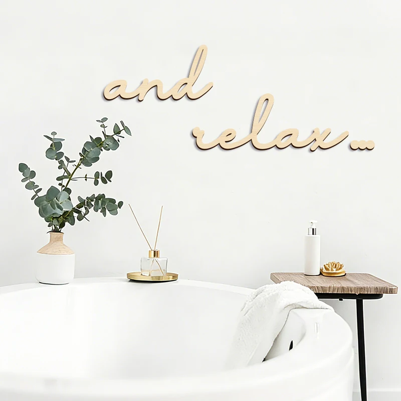 3D Stereoscopic 'Relax' Wooden Wall Stickers Bathroom Wall Stickers Bohemian Wood Phrase for Shower Bath Relaxation Wall Decor