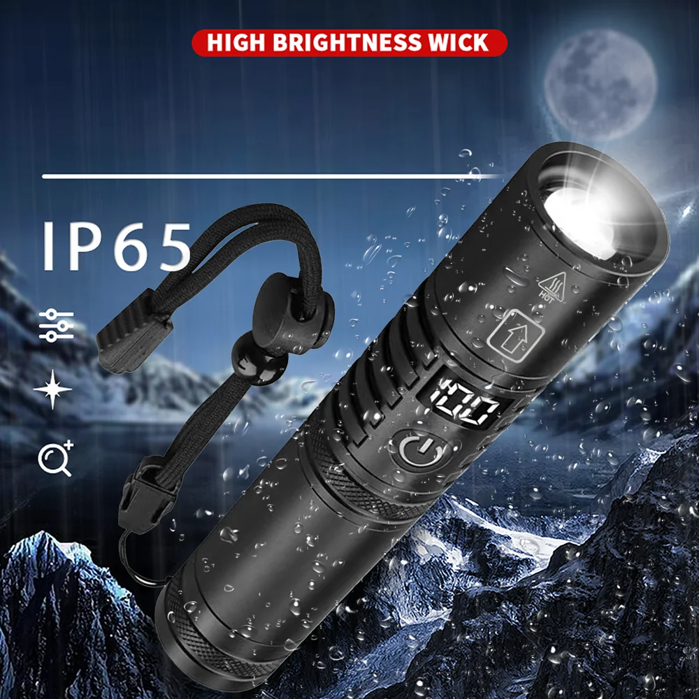 High Power Spotlight Long Range LED Flashlight With Power Type-C Charging Zoomable Aluminum Alloy Tactical Torch Outdoor Lantern